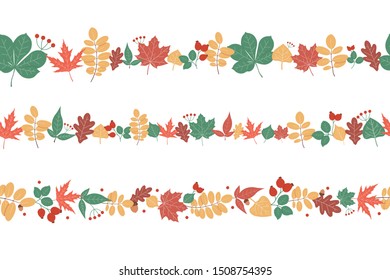 Vector horizontal seamless background of autumn fallen leaves