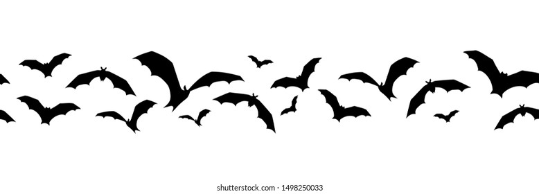 Vector horizontal seamless background with bats on a white background.