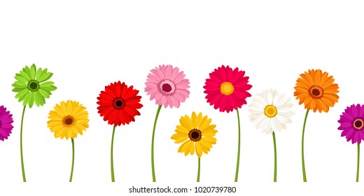 Vector horizontal seamless background with colorful gerbera flowers.