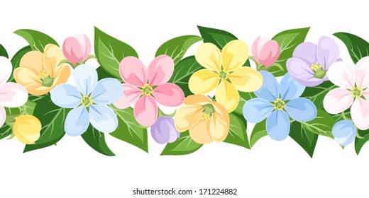Vector horizontal seamless background with colorful flowers.