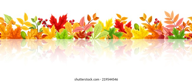 Vector horizontal seamless background with colorful autumn leaves on a white background.