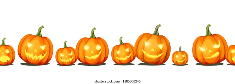 Vector horizontal seamless background with jack-o'-lanterns (Halloween pumpkins).