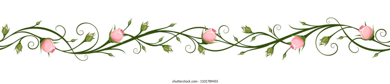 Vector horizontal seamless background with pink rosebuds.