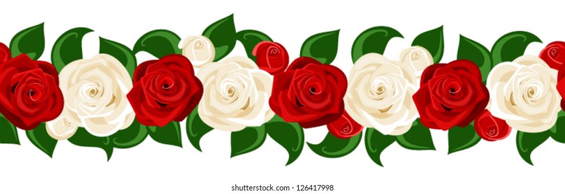 Vector horizontal seamless background with red and white roses.