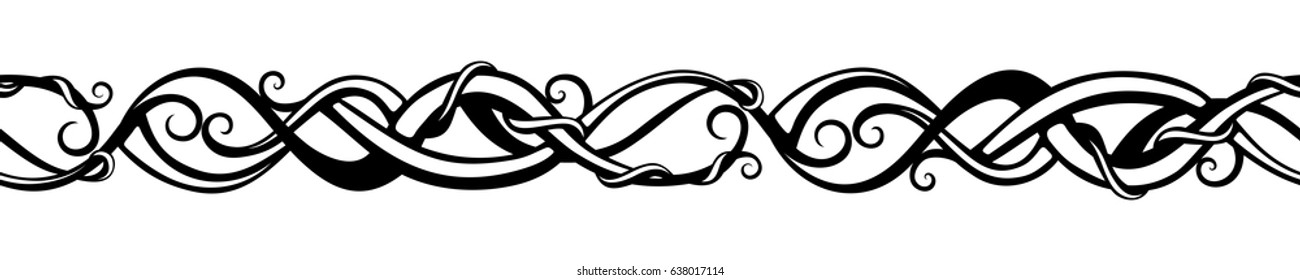 Vector horizontal seamless black and white floral vignette. 