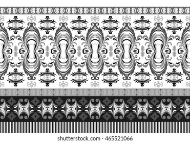 Vector horizontal seamless border. Beautiful ornate pattern. Black and white