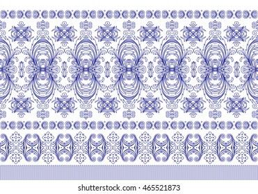 Vector horizontal seamless border. Beautiful ornate line pattern. Blue