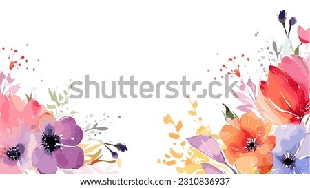 Vector horizontal seamless border with water color flower ornament 04