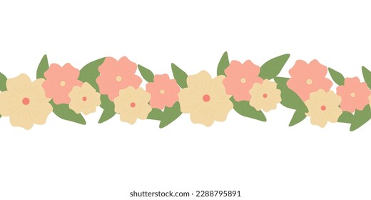 Vector horizontal seamless border with yellow and pink wildflowers.