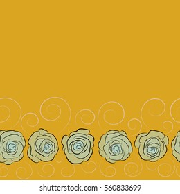 Vector horizontal seamless floral pattern with yellow, beige and neutral roses and copy space (place for your text), watercolor effect.