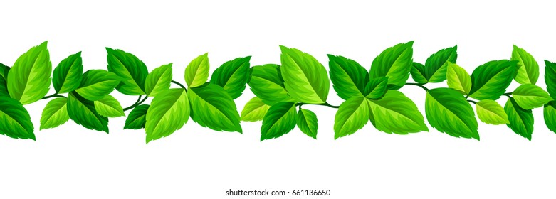 Vector horizontal seamless garland with green leaves.