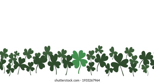 Vector Of Horizontal Seamless Pattern With Clovers Leaves On White Background.Frame,border For St.Patricks Day Card,banner,website Design