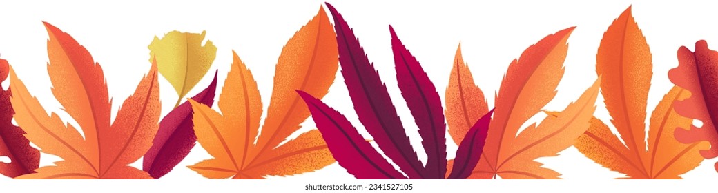 Patrón horizontal de vectores sin soldadura con hojas de otoño coloridas aisladas sobre fondo blanco. Ilustración otoñal para impresión, tela, papel pintado, tarjeta, textil