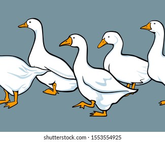 Vector horizontal seamless pattern cure white geese. Funny food or animal design elements, perfect for prints and patterns