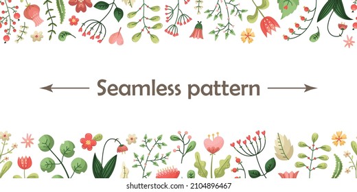 Vector horizontal seamless pattern with flowers in Valentines day style.