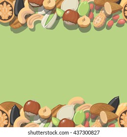 Vector horizontal seamless pattern nuts hazelnut, almonds, peanuts, walnut cashew pistachios