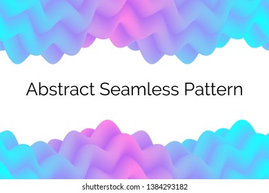 Vector horizontal seamless pattern with trendy blue and pink 3d wavy shapes up and down isolated on the white background. Abstract ornament for poster design with text.