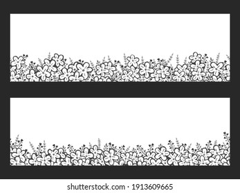 Patrones vectoriales horizontales sin fisuras con flores dibujadas a mano. Fondo floral monocromo.