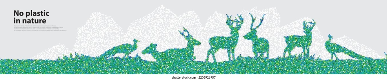 Vector horizontal seamless tropical african savannah with peacock and deer. bottle installation art 