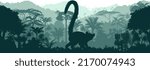 Vector horizontal seamless tropical rainforest Jungle background with lemur