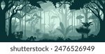 Vector horizontal seamless tropical rainforest Jungle forest background	