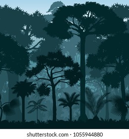 Vector horizontal seamless tropical rainforest Jungle background