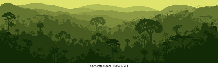 Vector horizontal seamless tropical rainforest Jungle background