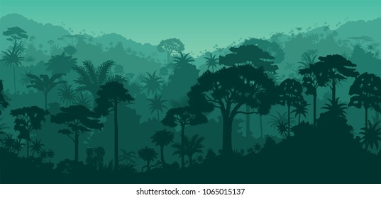 Vector horizontal seamless tropical rainforest Jungle background