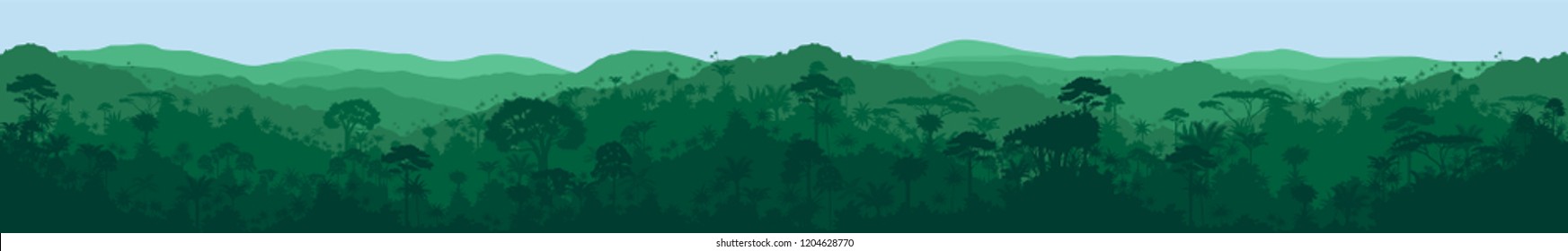  Vector Horizontal Seamless Tropical Rainforest Jungle Background