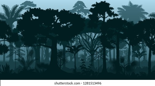 Vector horizontal seamless tropical rainforest Jungle background