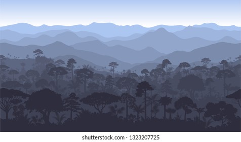 Vector horizontal seamless tropical rainforest Jungle forest background