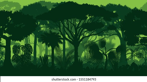 Vector Horizontal Seamless Tropical Rainforest Jungle Forest Background	
