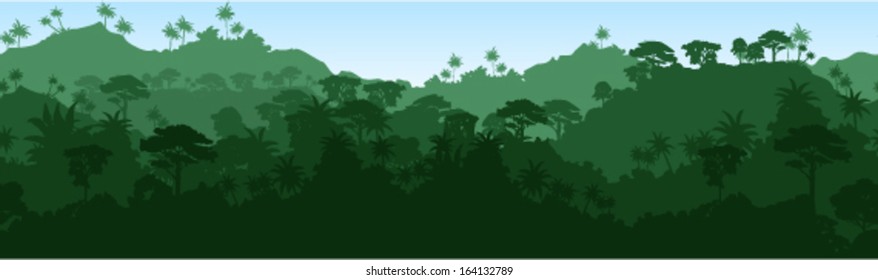 Vector horizontal seamless tropical rainforest Jungle background