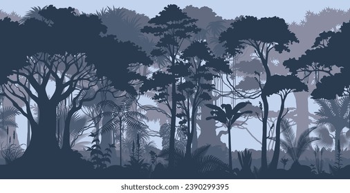 Vector horizontal seamless tropical rainforest Jungle background