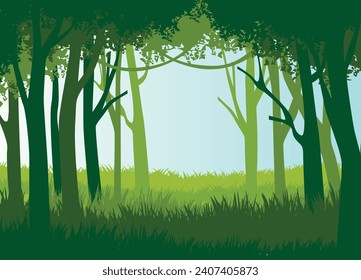 Vector horizontal seamless tropical rainforest Jungle background