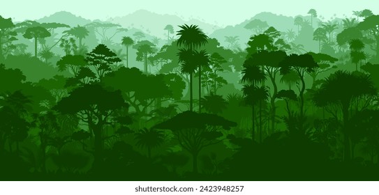 Vector horizontal seamless tropical rainforest Jungle forest background