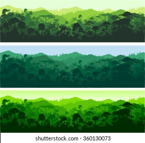 Vector horizontal seamless tropical rainforest Jungle background