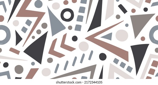 VECTOR HORIZONTAL SEAMLESS WHITE ABSTRACT PATTERN WITH GEOMETRIC ELEMENTS