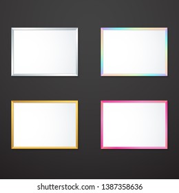 vector horizontal silver gold pearl pink border empty photo frame mock up realistic shadow blank picture template isolated dark background
