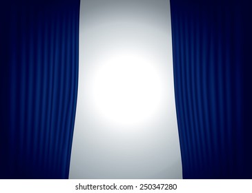 vector horizontal stage with blue velvet curtain and spot light