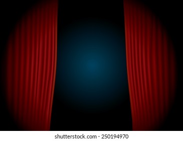 vector horizontal stage with red velvet curtain and spot light