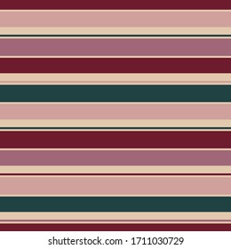Vector horizontal stripes pattern. Simple seamless texture with thin straight lines. Stylish abstract geometric striped background. Pink, beige, burgundy and dark green color. Repeat tileable design