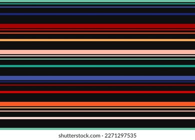 Vector horizontal stripes pattern. Simple seamless background with thin and thick colorful straight lines. Stylish abstract geometric striped texture with color lines on black backdrop. Repeat design