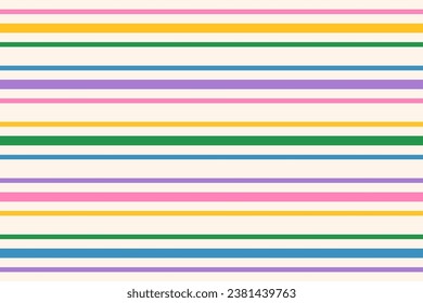 Vector horizontal stripes pattern. Simple seamless texture with straight thin rainbow lines on white background. Modern abstract geometric striped ornament. Repeat design for decor, wallpaper, fabric