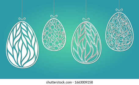 Vector horizontal template banner with eggs. For advertising, packaging, design, holiday banners. Easter eggs cut out of paper.