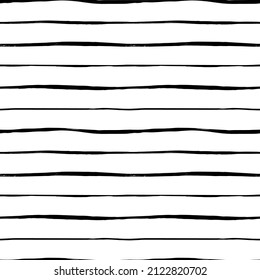 Vector horizontal thin brush strokes. Seamless pattern with black doodle lines. Ink wavy stripes. Old style vintage design. Hand drawn horizontal thin stripes. Black paint texture