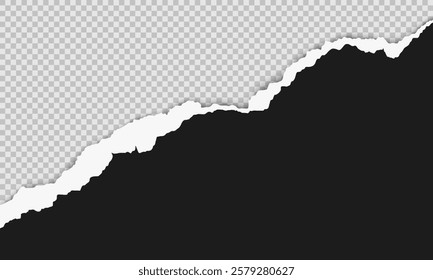 Vector horizontal torn paper edge. Ripped paper strip with soft shadow.