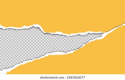 Vector horizontal torn paper edge. Ripped paper strip with soft shadow.