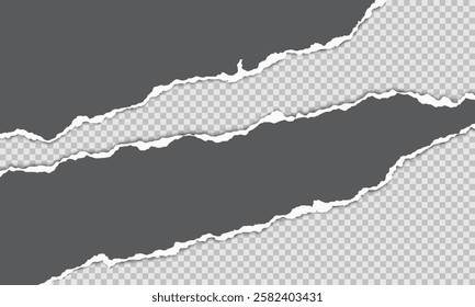 Vector horizontal torn paper edge. Ripped paper strip with soft shadow.