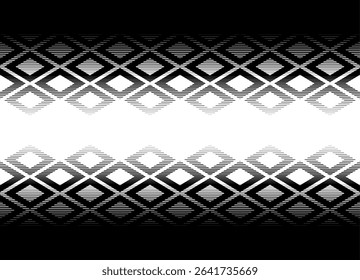 Vector horizontal transition from black to white with abstract striped rhombuses from thin lines. Modern vector background. Vector pattern in folk style